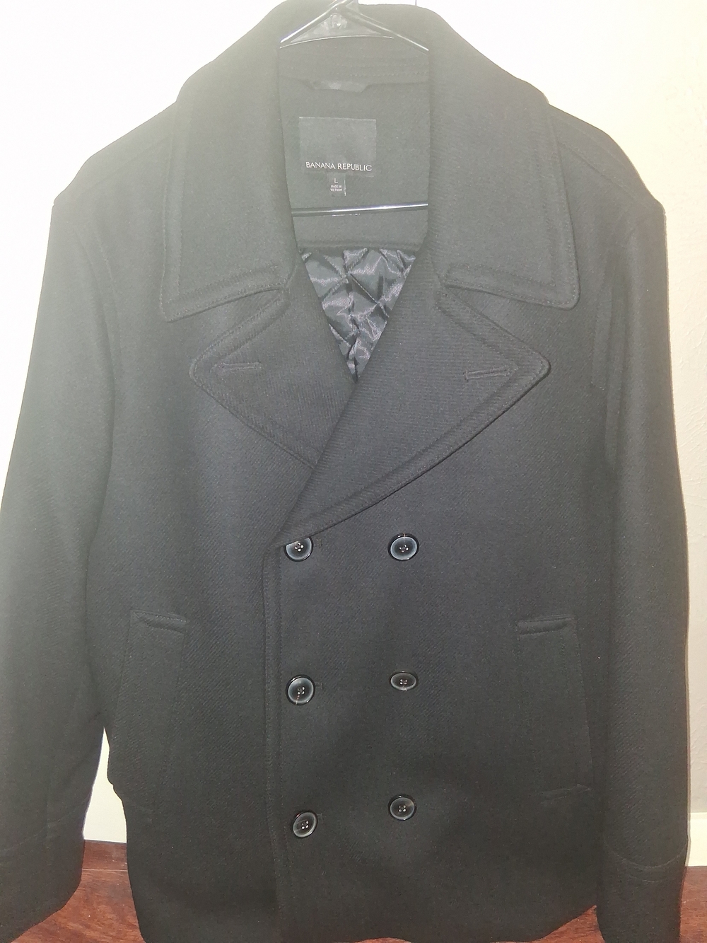 Banana Republic Men's Black Double-Breasted Peacoat